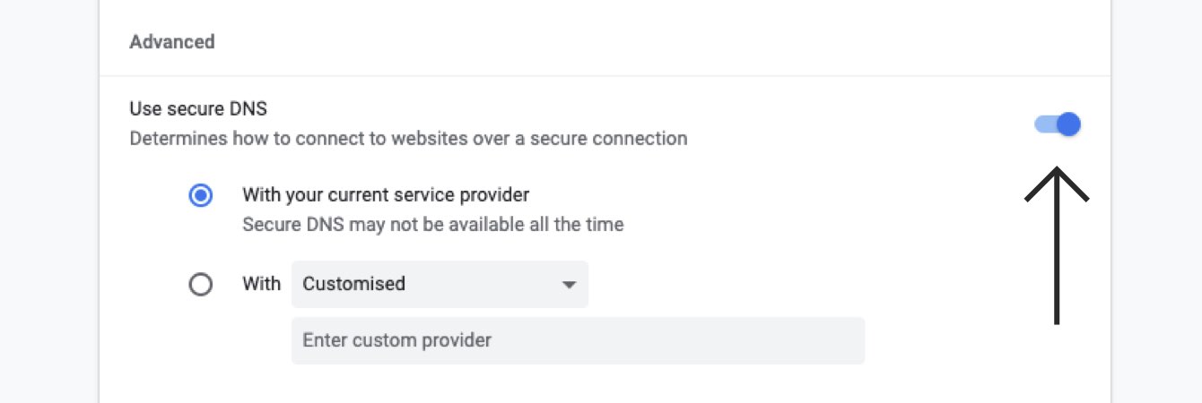 Toggle “Use secure DNS” off.
